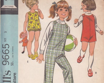 Childs Jumpsuit Romper and Bubble Vintage 60's McCall's 9665 Sewing Pattern Size 2 Complete