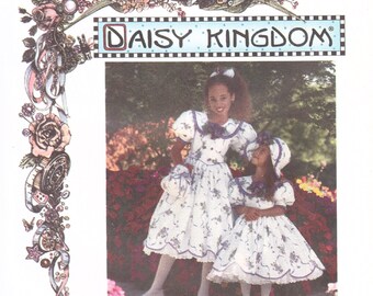Daisy Kingdom Vintage 90s Simplicity 9446 Sewing Pattern Girls Dresses Hair Bow Hat Drawstring Purse Special Occasions Size 8 10 12 14 Uncut