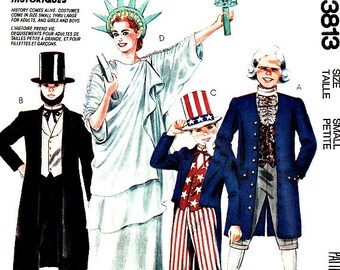 Adult Child History Costumes Sewing Pattern Small Chest 32 1/2 to 34 Statue Liberty Uncle Sam Lincoln Washington Vintage 80's McCall's 8313