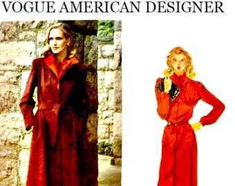 Vintage 70's Vogue 2559 Sewing Pattern Size 12 Bust 34 Loose Fit Coat Straight Dress Tie Collar American Designer Kasper FFolds Uncut