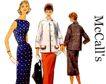 1950's Slim Skirt Dress Jacket Sewing Pattern Size 16 Bust 34 Sleeveless Bateau Boat Neckline Vintage McCall's 3549 Uncut