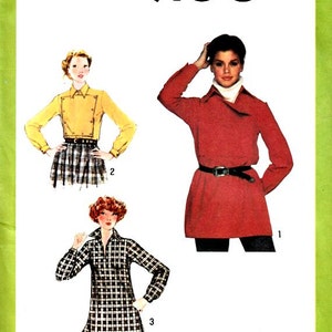 70's Women Pullover Shirts Blouse Sewing Pattern Size 12 Bust 34 Removable Plastron Vintage Simplicity 9700 Uncut Factory Folds image 1