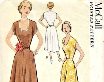 Vintage 50's One Piece Dress Pattern Scoop Neckline Drop Shoulders Teardrop Sleeves Size 10 Bust 28 1/2 McCall 8369 Sewing Pattern Complete