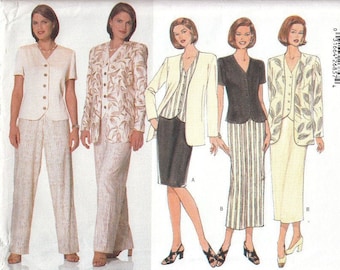 Vintage 90's Wardrobe Butterick 5371 Sewing Pattern Easy Sew Pants Top Cardigan Jacket Skirt Size 6 8 10 Uncut