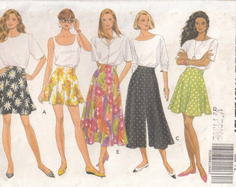 Very Easy Vintage 90's Butterick 6009 Sewing Pattern Skirts Split Skirts and Shorts Size 6 8 10 Uncut