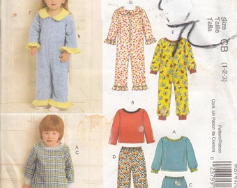 One and Two Piece Pajamas Easy to Sew McCall's M5741 Sewing Pattern Size 1 2 3 Uncut