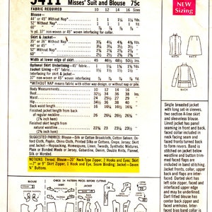 Ladies Three Piece Suit Vintage McCall's 9411 Sewing Pattern Size 14 Bust 36 Complete image 2