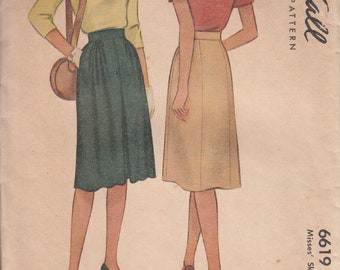 Vintage 40's Skirts McCall 6619 Sewing Pattern Size 26" Waist Printed Complete
