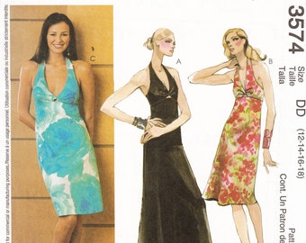 McCall's 3574 Sewing Pattern Halter Dresses in Knee or Floor Length Size 12 - 18 Uncut