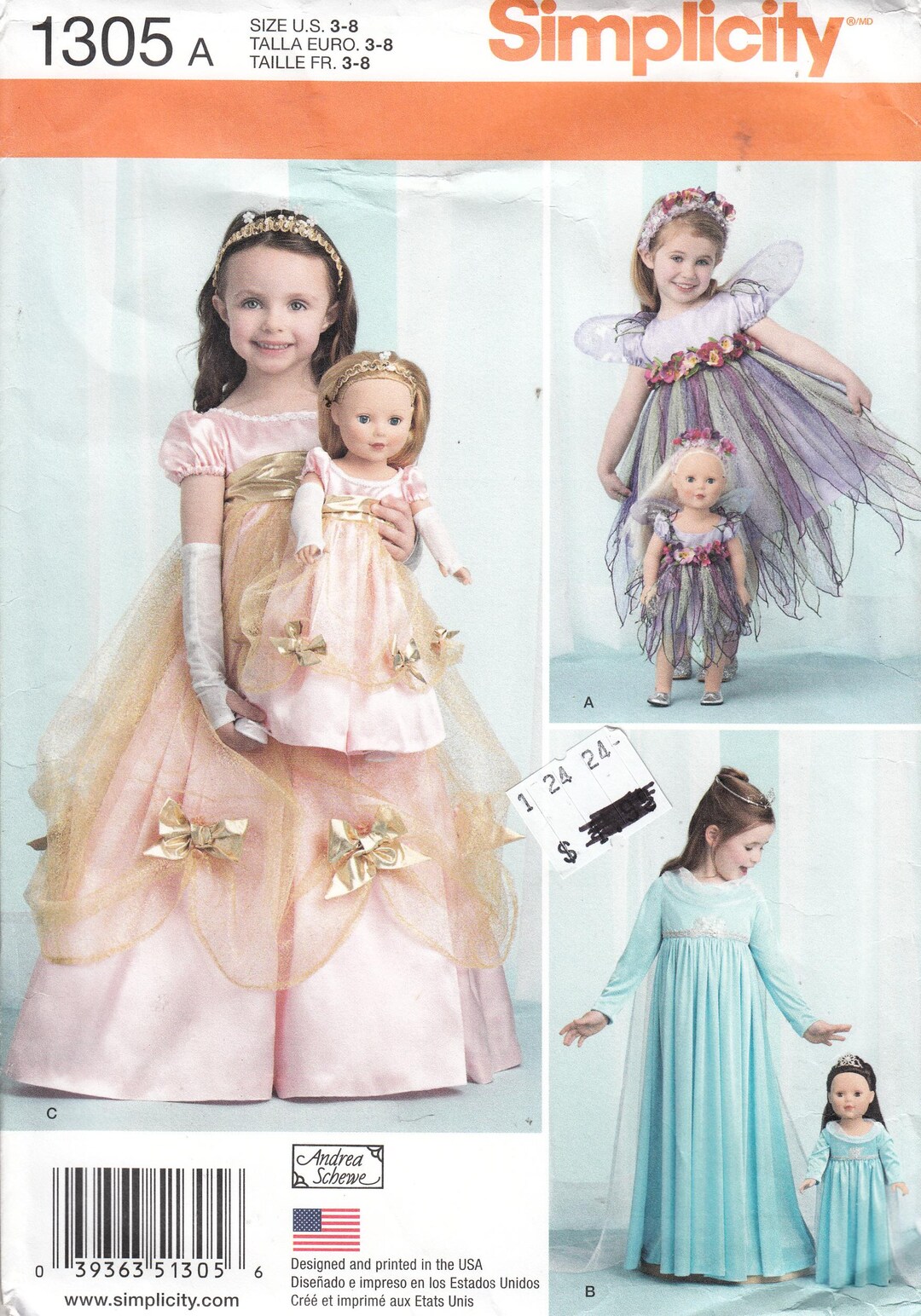 Children's and 18 Dolls Princess Fairy Costumes Simplicity 1305 Sewing ...