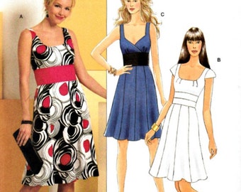 Easy to Sew Raised Waistline Dress Pattern Size 8 - 14 Scoop Sweetheart Neckline Flared Skirt Butterick B5350 Sewing Pattern Uncut FFolds