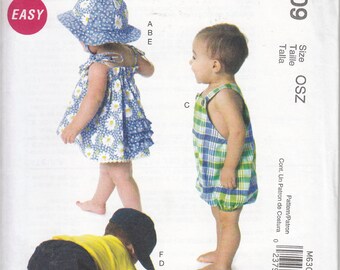 McCall's M6309 Sewing Pattern Toddlers Dress Rompers Diaper Cover Hats Easy to Sew Size S M L XL Uncut