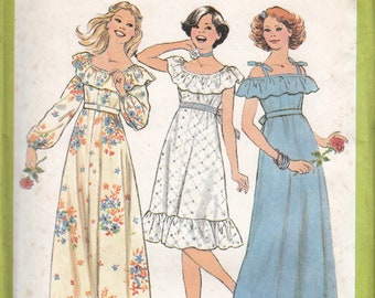 Vintage 70's Jr Teens 11/12 Peasant Style Dress in Two Lengths Simplicity 8290 Sewing Pattern Uncut