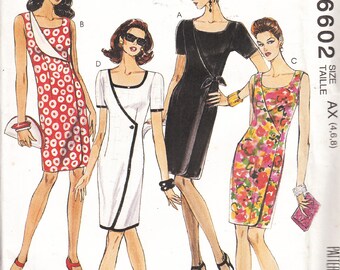 Semi Fitted with Mock Wrap Dresses Vintage McCall's 6602 Sewing Pattern Size 4 6 8 Uncut