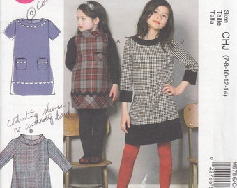 Toddler and Girls Pullover Dresses McCall's M6786 Sewing Pattern Size 7 8 10 12 14 Uncut