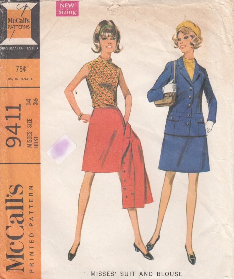 Ladies Three Piece Suit Vintage McCall's 9411 Sewing Pattern Size 14 Bust 36 Complete image 1