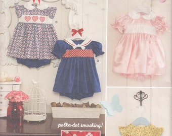 Infant Smocked Dresses Panties Simplicity 1205 Sewing Pattern Polka Dot Smocking Size XXS - L