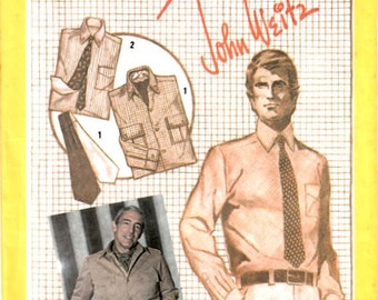 Vintage 80's Mens Dress Shirt or Loose Fit Jacket Pattern Size 42 Neck 16 Reversible Ascot Tie Simplicity 9792 Sewing Patterns Uncut FFolds