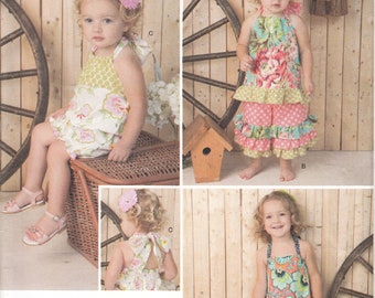 Toddlers Halter Top Dress Ruffled Capris Matching 18" Doll Outfits Simplicity 1472 Sewing Pattern Size 1/2 1 2 3 4 Uncut