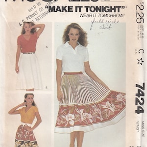 Full Circle Skirt Easy to Sew Vintage McCall's 7424 Sewing Pattern Size 14 Waist 28 Uncut image 1