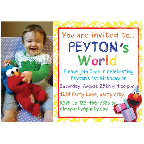 Elmo S World Birthday Invitation Custom Digital File By Pj