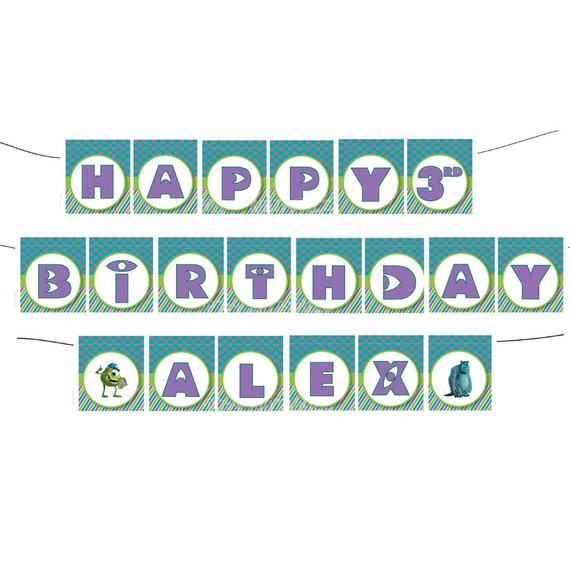 Happy Birthday Monsters Inc Banner with name - Custom Digital File Il_570xn