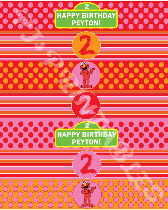Girly Elmo & Sesame Street themed Water Bottle Labels - Customized Digital File Il_570xn