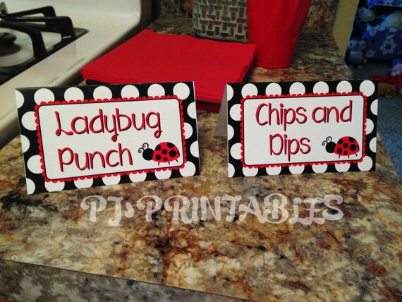 Ladybug themed Food Sign Tent Cards- Customized Digital File Il_570xn