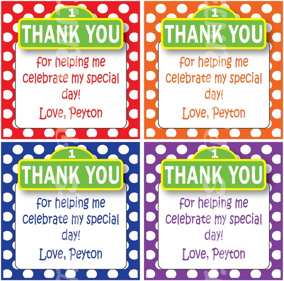 Sesame Street inspired Polka Dot Favor / Thank You Tags - Custom Digital File Il_570xn
