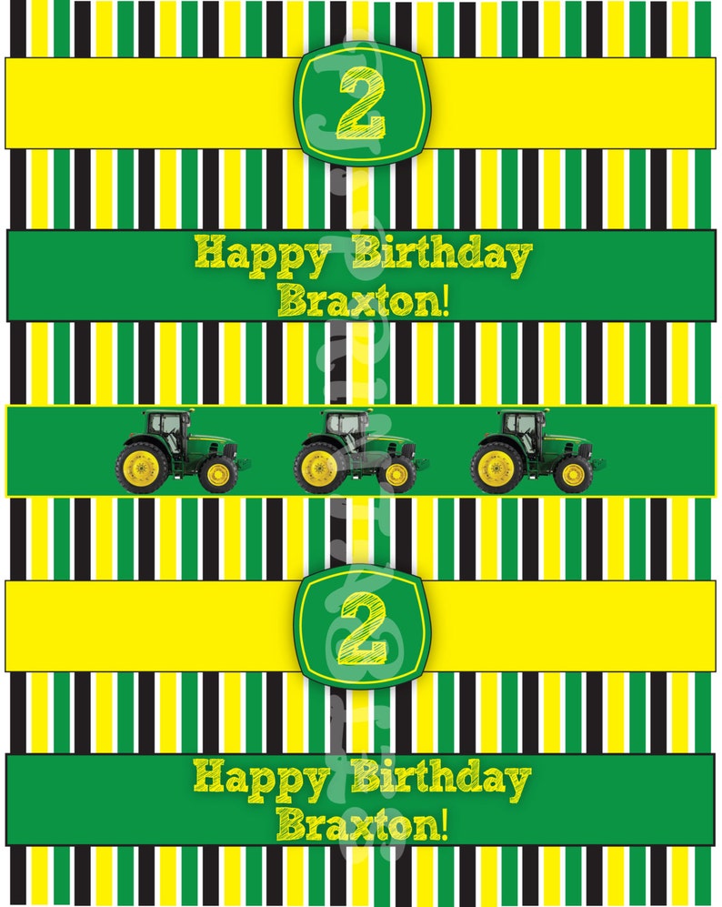 John Deere inspired Water Bottle Labels Customized Digital Etsy