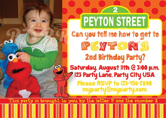 Elmo Sesame Street Birthday Invitation Custom Digital File By Pj
