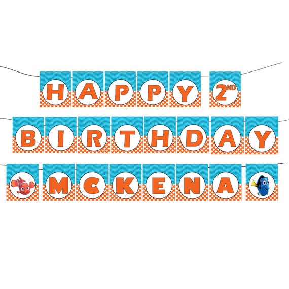 Finding Nemo themed Banner with name - Custom Digital File Il_570xn