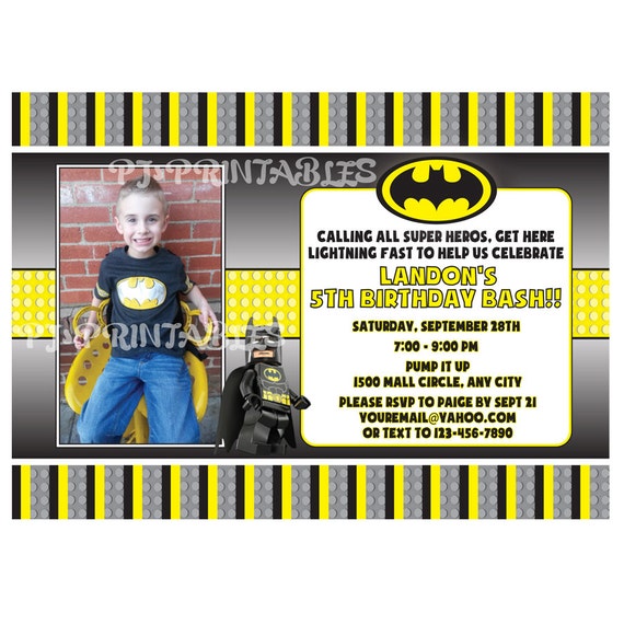 Batman Building block themed Birthday Invitation - Custom Digital File Il_570xn