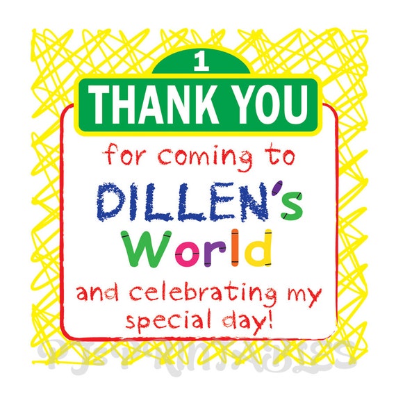 Elmo's World Square Favor Tag sign- Customized Digital File Il_570xn