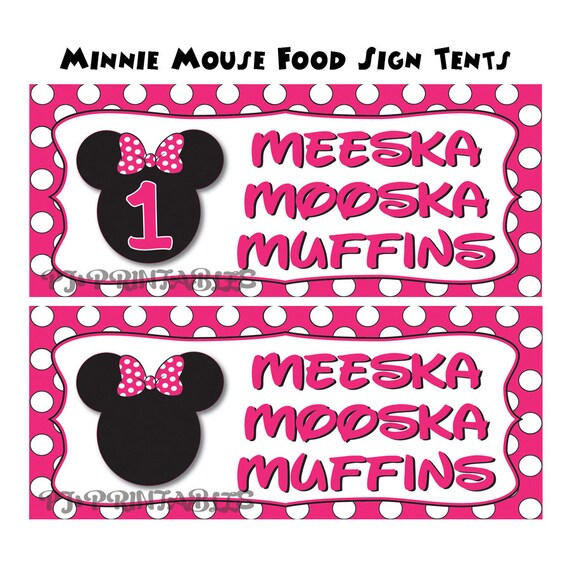 Minnie Mouse Themed Food Sign Tent Cards Customized Digital | Etsy