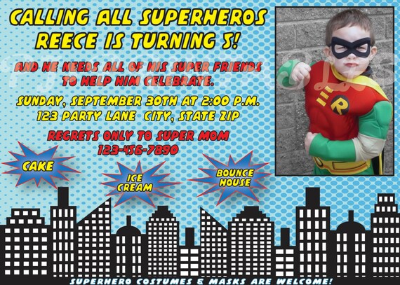 Superhero Comic Birthday Invitation - Custom Digital File Il_570xn