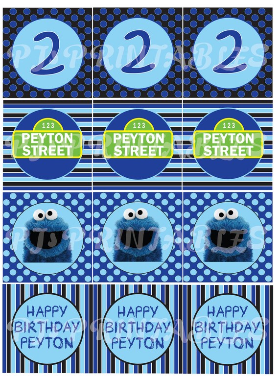 Cookie Monster & Sesame Street inspired Cupcake Toppers- Customized Digital File Il_570xn