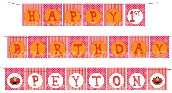 Happy Birthday Girly Elmo Themed Banner With Name Custom Digital