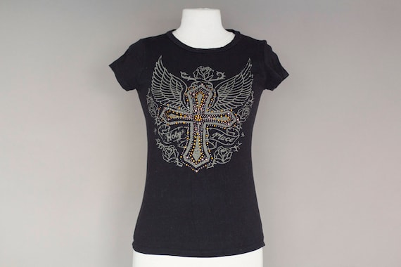 black shirt with rhinestones