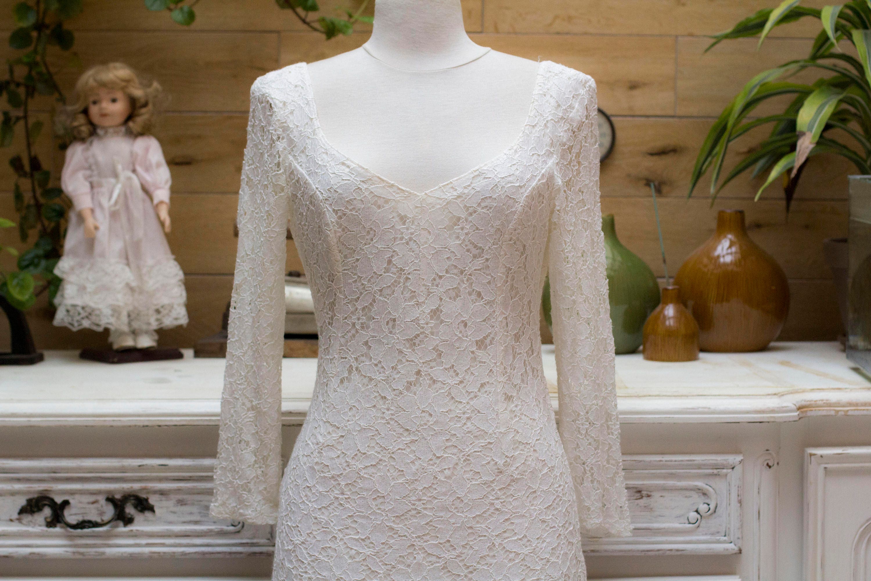 Classic 1970 S Vintage Wedding Lace Dress Size Small