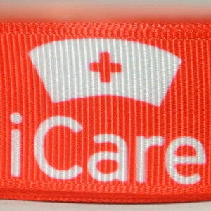 Nursing Red I Care 7/8&quot; Grosgrain Ribbon 3-Yards| Premium Grosgrain Ribbon for DIY Crafting Projects – Ideal for Bows, Gifts & Decorations
