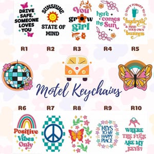 Groovy Peace Motel Keychains – Retro Charm for Modern Adventures, Funny Motel Keychain, Cute Accessory, Vintage Charm, Custom Gift for Her