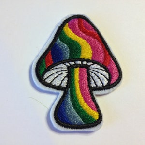 Groovy Mushroom Patch - Rainbow Mushroom Embroidered Iron on Patch Applique