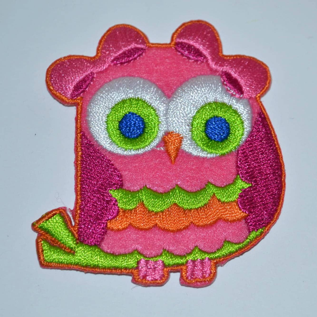 Hot Pink Whooting OWL Groovy Multi-colors Embroidered Iron on Patch Applique 2.50 Inches