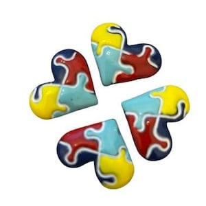 Autism Awareness Colorful Puzzle Heart Shaped Awareness Resin Cabochons Flat Back Hair Bow Center Crafts Decor Scrapbook Card Embellishments