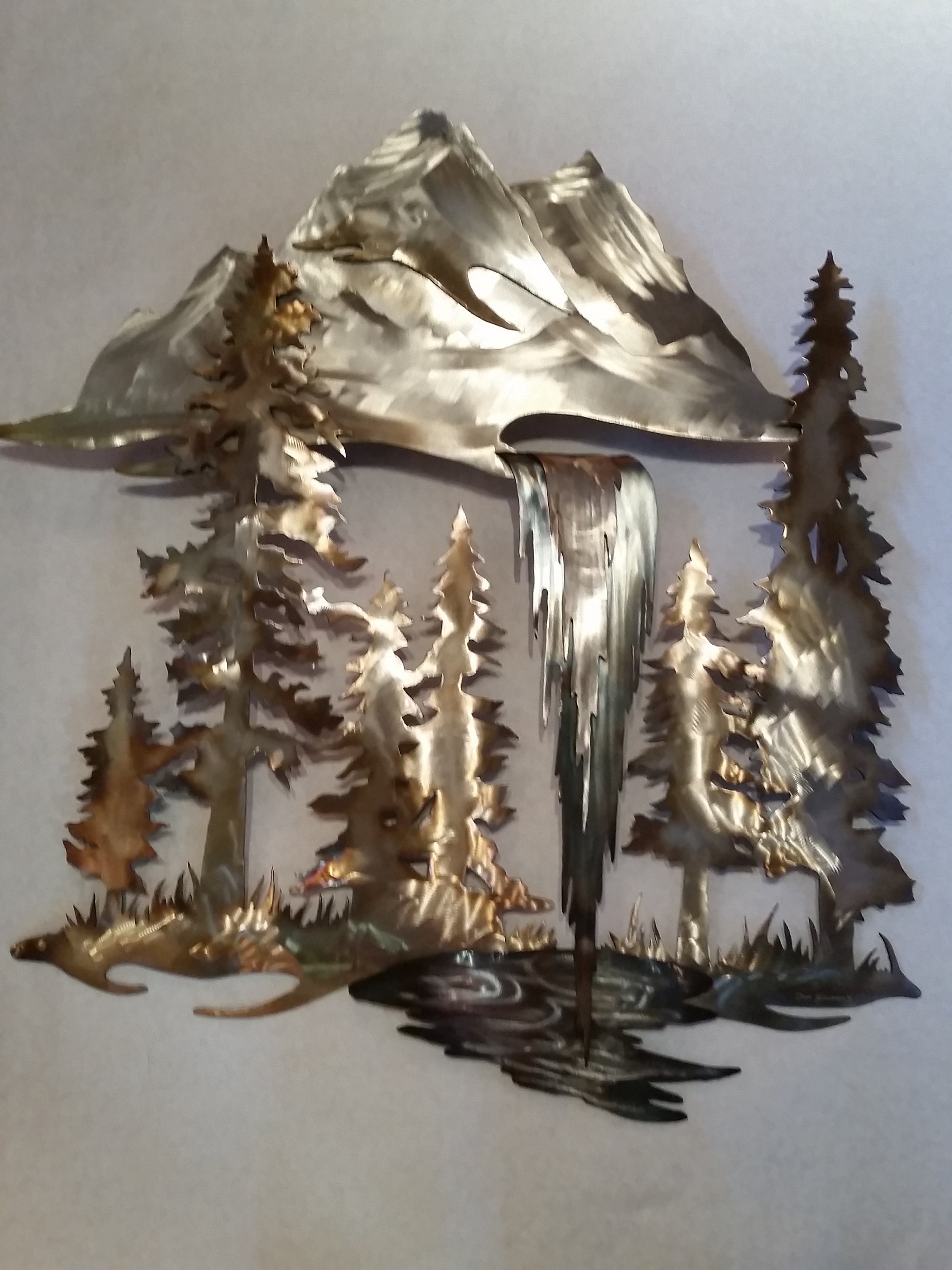 Mountain forest waterfall metal art wall sculpture Etsy