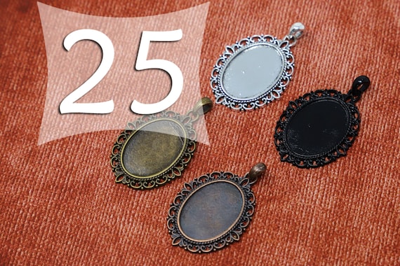 20 Qty 18x25mm Oval Pendant Trays Antique Silver Color Cameo Craft 18 x 25