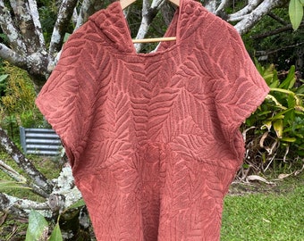 Recycled towel beach cover up  poncho hooded Rust Brown colour - Hooded