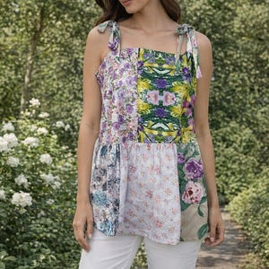 Handmade Floral Patchwork Top, Shoestring Straps, Size Small