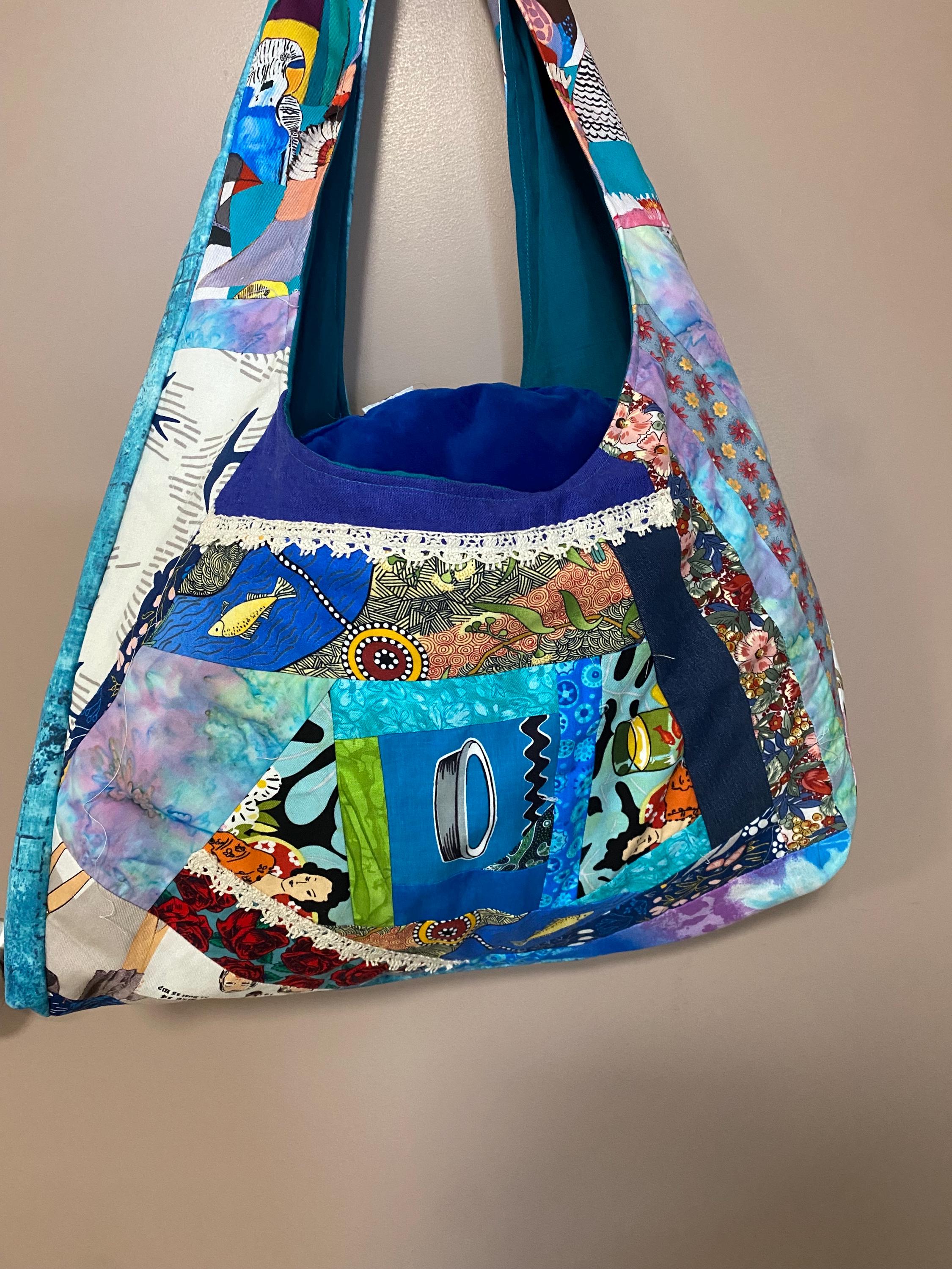 Reserved for Joy Upcycled Patchwork Beach Tote Bag: "All the Birds" Slouch Style